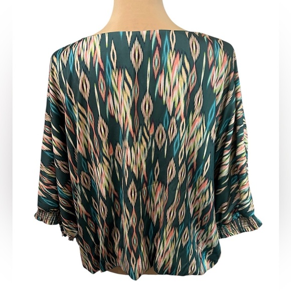 Democracy Women’s Printed Woven Puff-Sleeve Bubble Hem Top - Cypress Green Sz XL - Picture 5 of 11